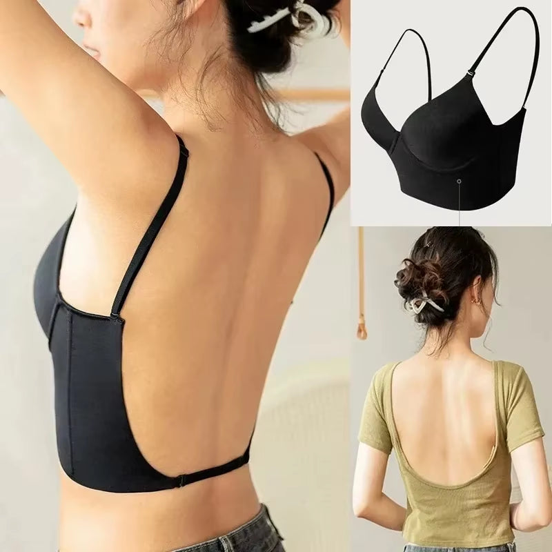 Women Invisible Bra Deep U Plunge Bras Backless Top for Dresses Sexy Lingerie with Transparent Strap Push up Strapless Underwea